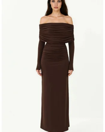 Rochie Maxi Bodycon,  umeri goi, maro scortisoara, jerseu