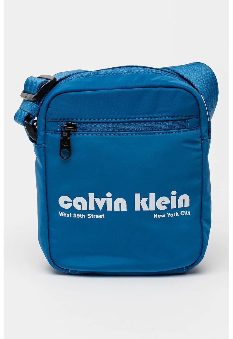 Geanta crossbody cu logo, Alb/Albastru