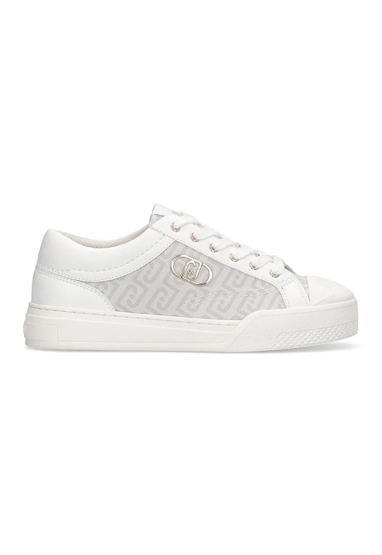 Pantofi sport de piele ecologica cu model monograma, Auriu/Gri deschis/Alb murdar