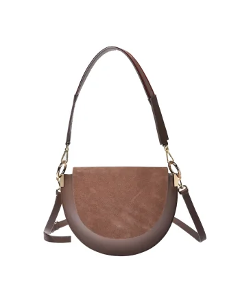 Geanta crossbody din piele cu garnitura din piele intoarsa, Maro