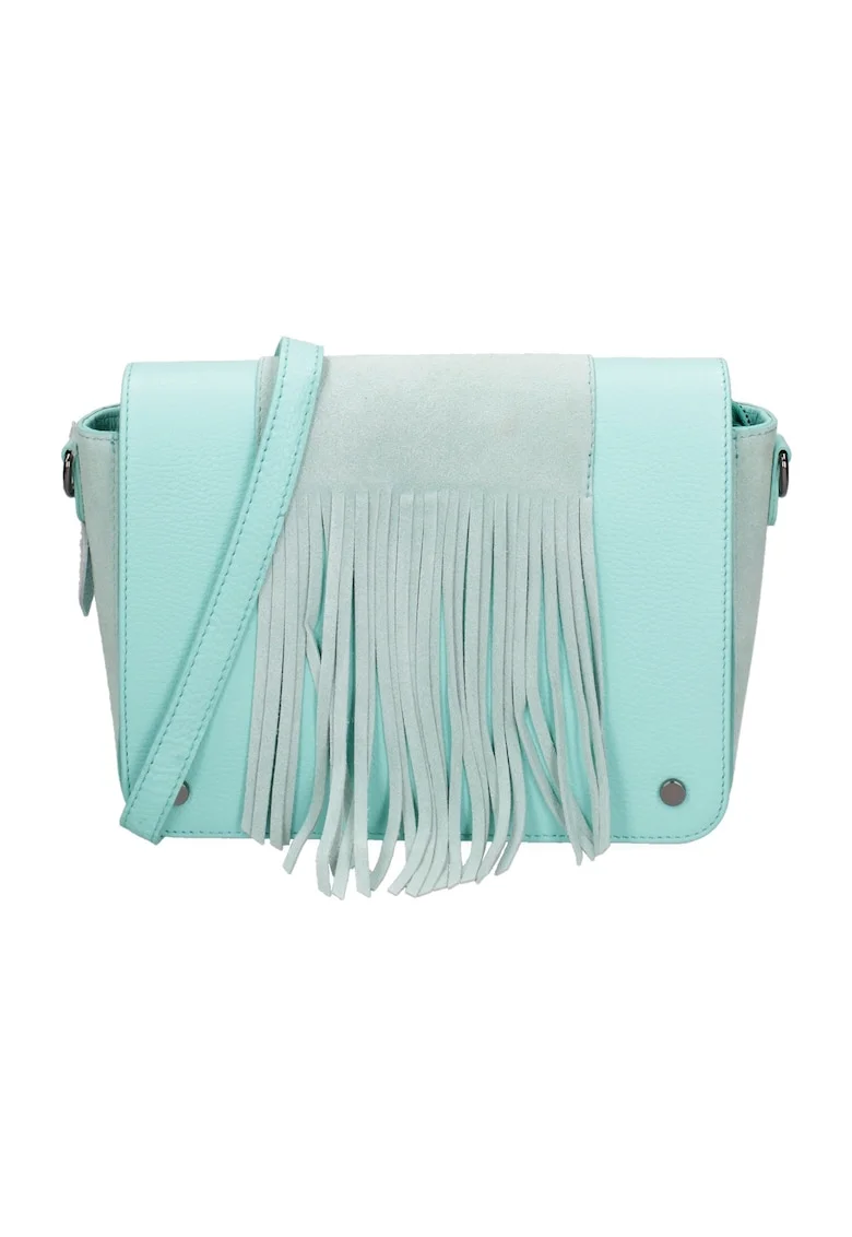 Geanta crossbody din piele cu franjuri, Verde deschis
