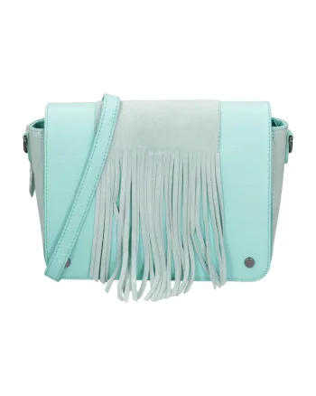 Geanta crossbody din piele cu franjuri, Verde deschis
