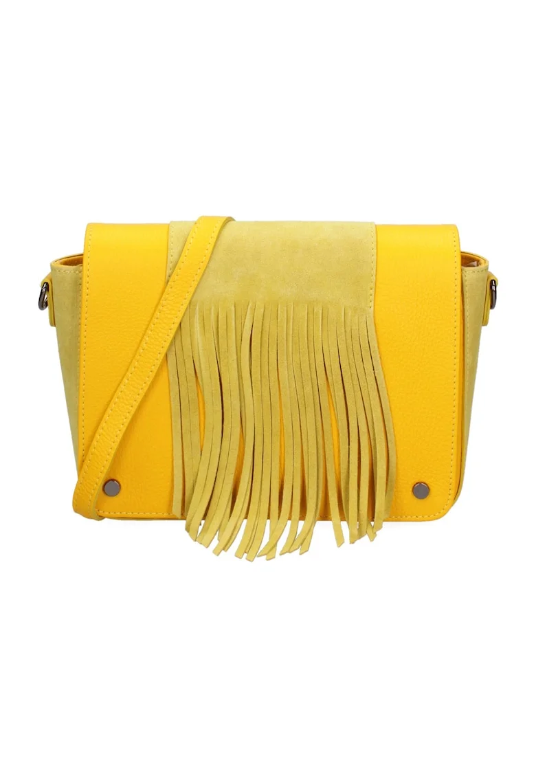 Geanta crossbody din piele cu franjuri, Galben