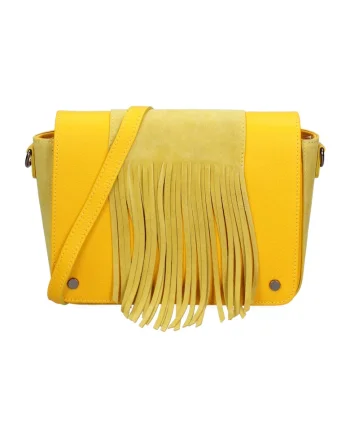 Geanta crossbody din piele cu franjuri, Galben