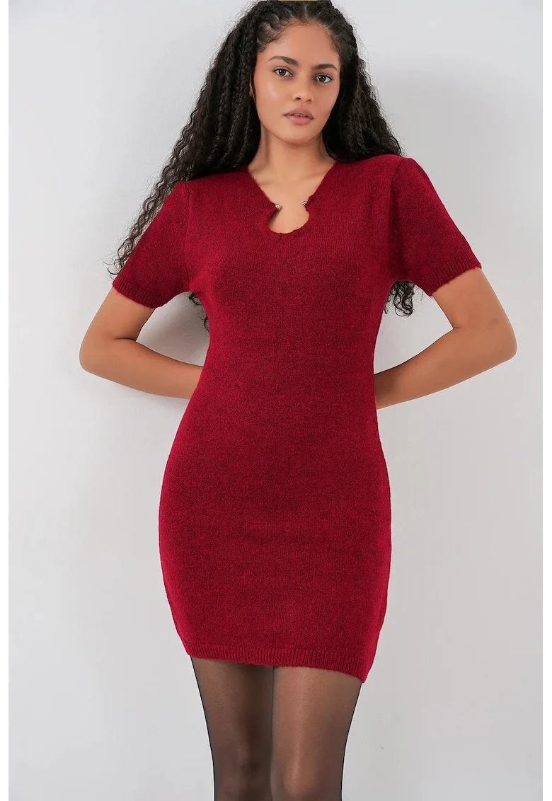 Rochie tricotata,  mini bodycon, rosu burgund, tricot,