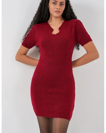 Rochie tricotata,  mini bodycon, rosu burgund, tricot,