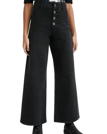 Blugi crop cu strasuri Moon,