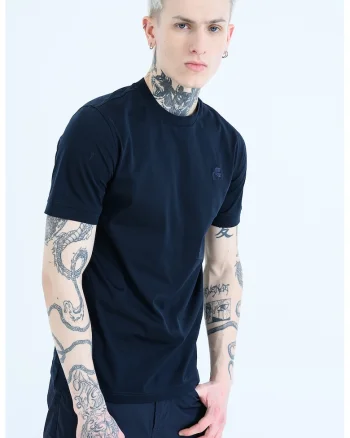 Tricou regular fit cu decolteu la baza gatului, Bleumarin