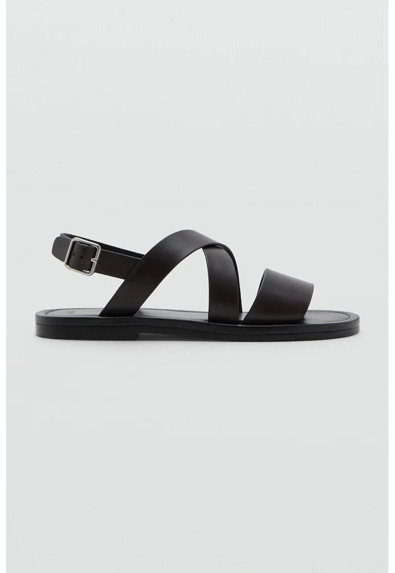 Sandale din piele cu barete multiple, Maro inchis