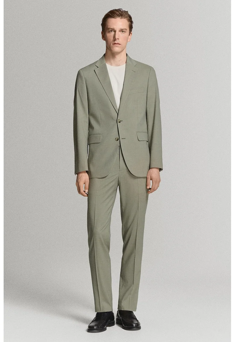 Sacou slim-fit cu buzunare cu clapa si model uni, Verde deschis