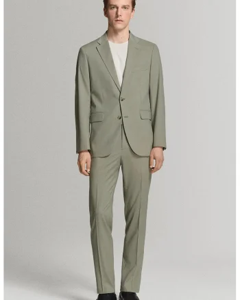 Sacou slim-fit cu buzunare cu clapa si model uni, Verde deschis