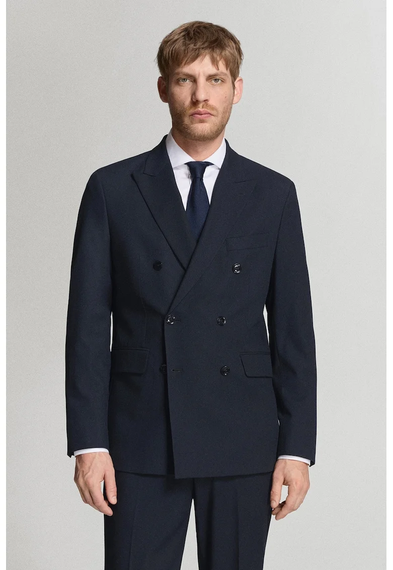 Sacou slim-fit cu doua randuri de nasturi, Bleumarin