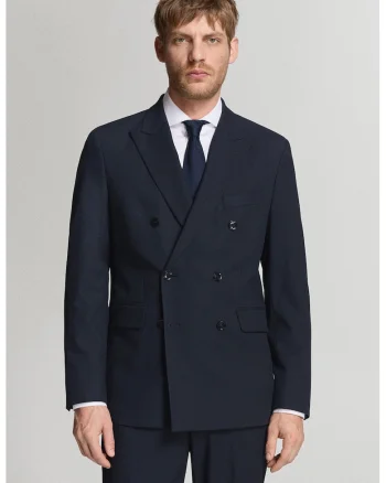Sacou slim-fit cu doua randuri de nasturi, Bleumarin