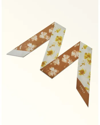 Esarfa de matase cu model floral, Maro/Galben/Bej