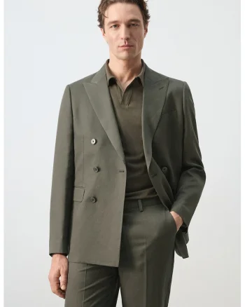 Sacou slim-fit cu doua randuri de nasturi, Verde feriga
