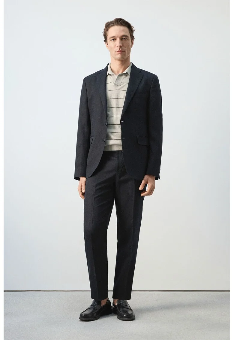 Sacou slim fit din amestec de lyocell Essential Amalfi, Bleumarin