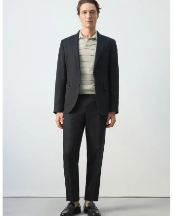 Pantaloni uni din amestec de in, Bleumarin