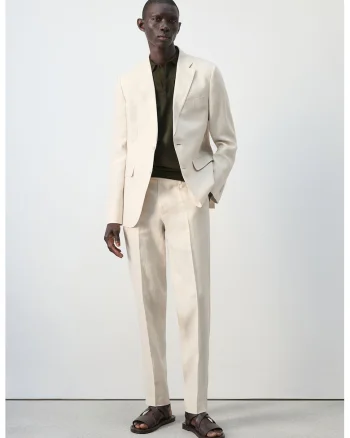 Pantaloni uni din in, Bej deschis