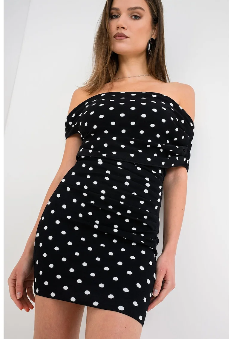 Rochie mini cambrata cu decupaje pe umeri, Negru