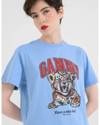 Tricou lejer din bumbac cu imprimeu, Albastru pastel