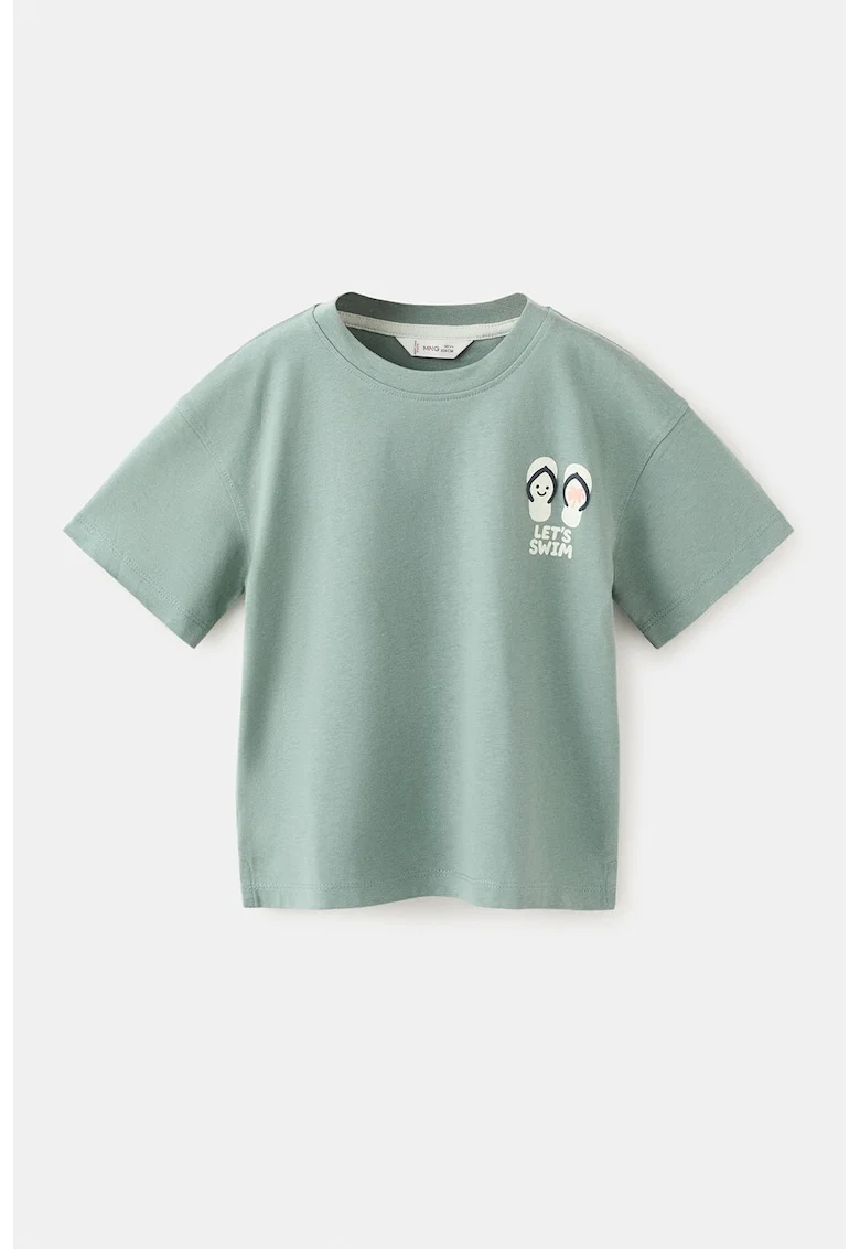 Tricou cu imprimeu si slituri laterale, Verde deschis