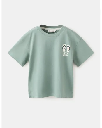 Tricou cu imprimeu si slituri laterale, Verde deschis