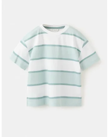 Tricou de bumbac cu dungi, Alb/Verde pal