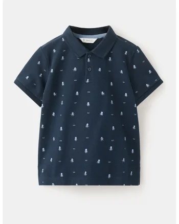 Tricou polo din bumbac cu model pique, Bleumarin