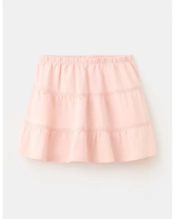 Fusta mini evazata cu talie elastica, Roz pal