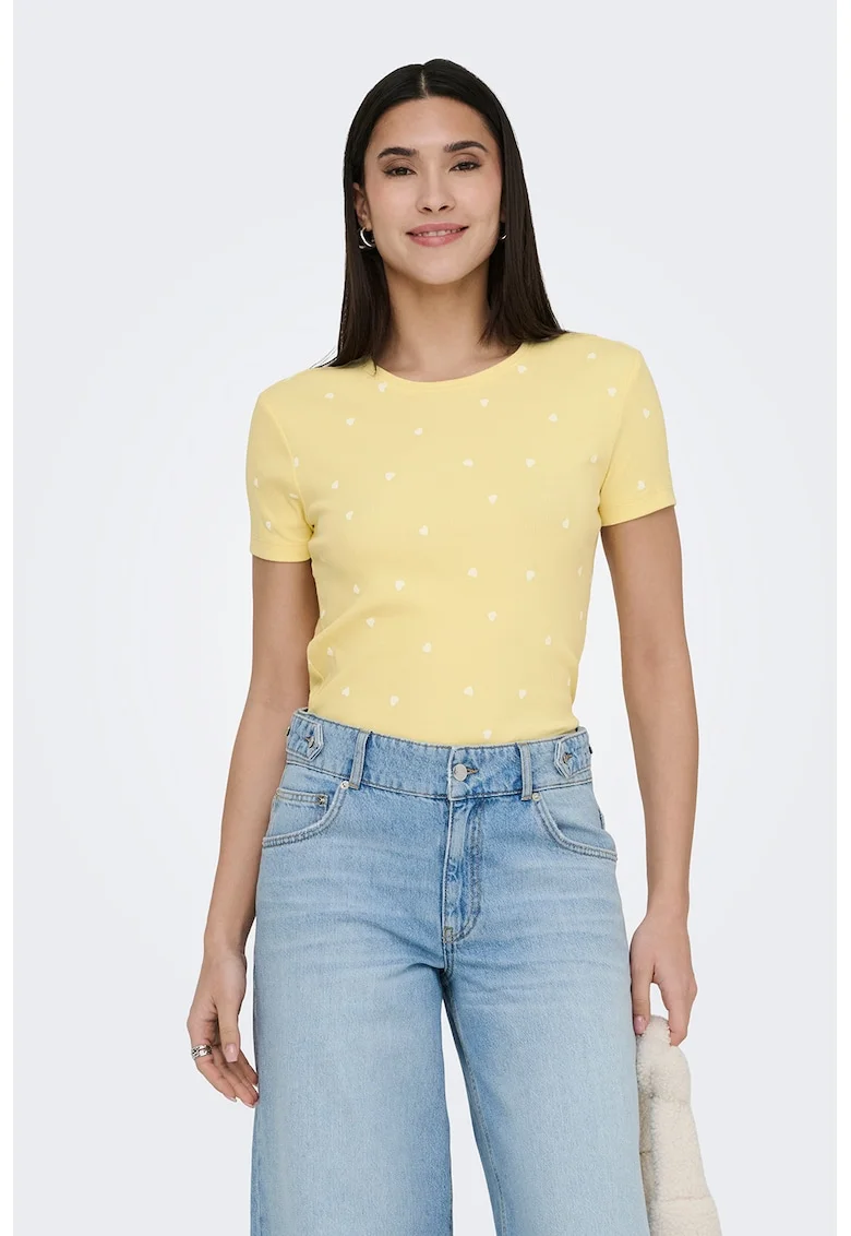 Tricou crop din amestec de bumbac organic, Galben pal