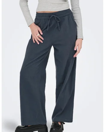 Pantaloni cu buzunare laterale si snur in talie, Bleumarin