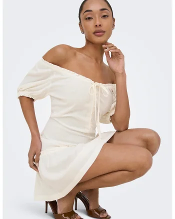 Rochie lejera cu maneci scurte, Crem