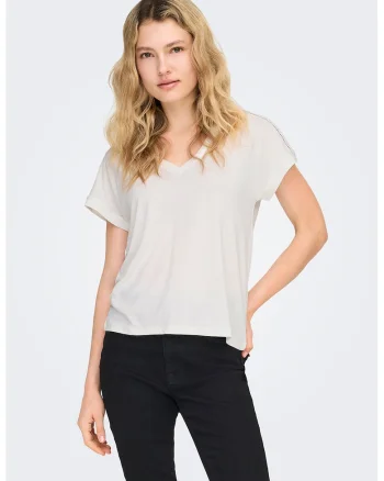 Tricou cu decolteu in V, Alb murdar
