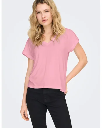 Tricou cu decolteu in V, Roz pastel