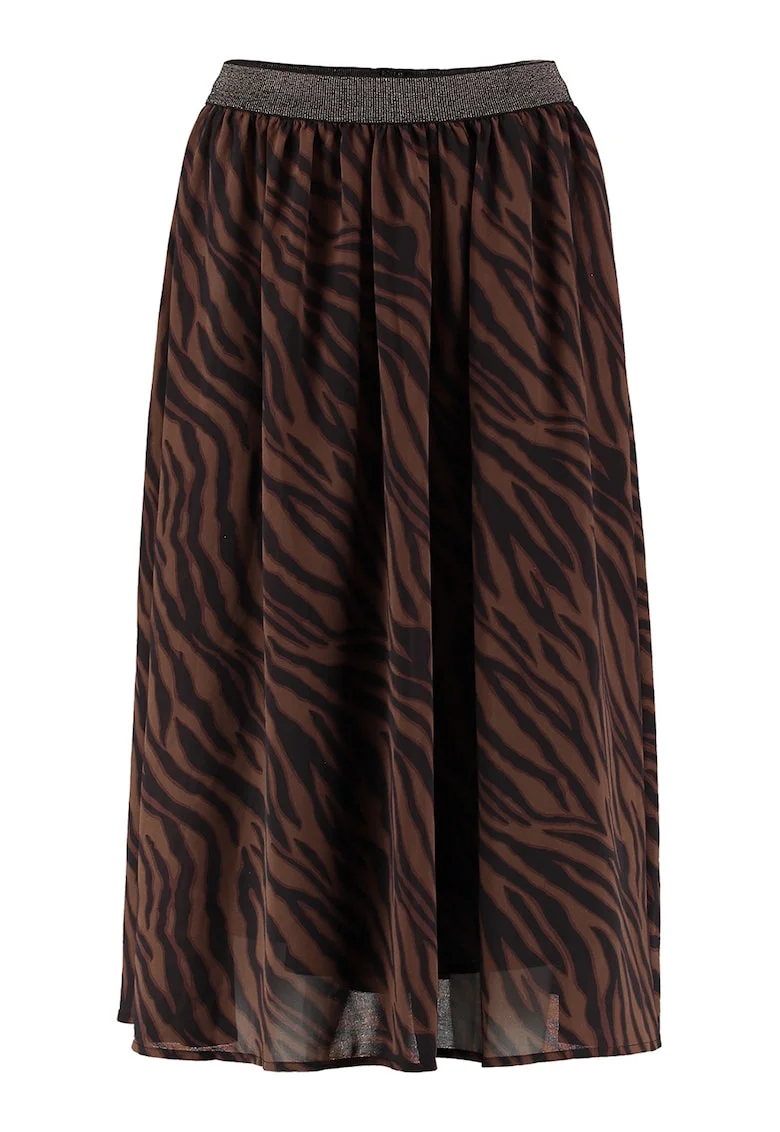Fusta cu model si talie elastica, Maro inchis/Negru stins
