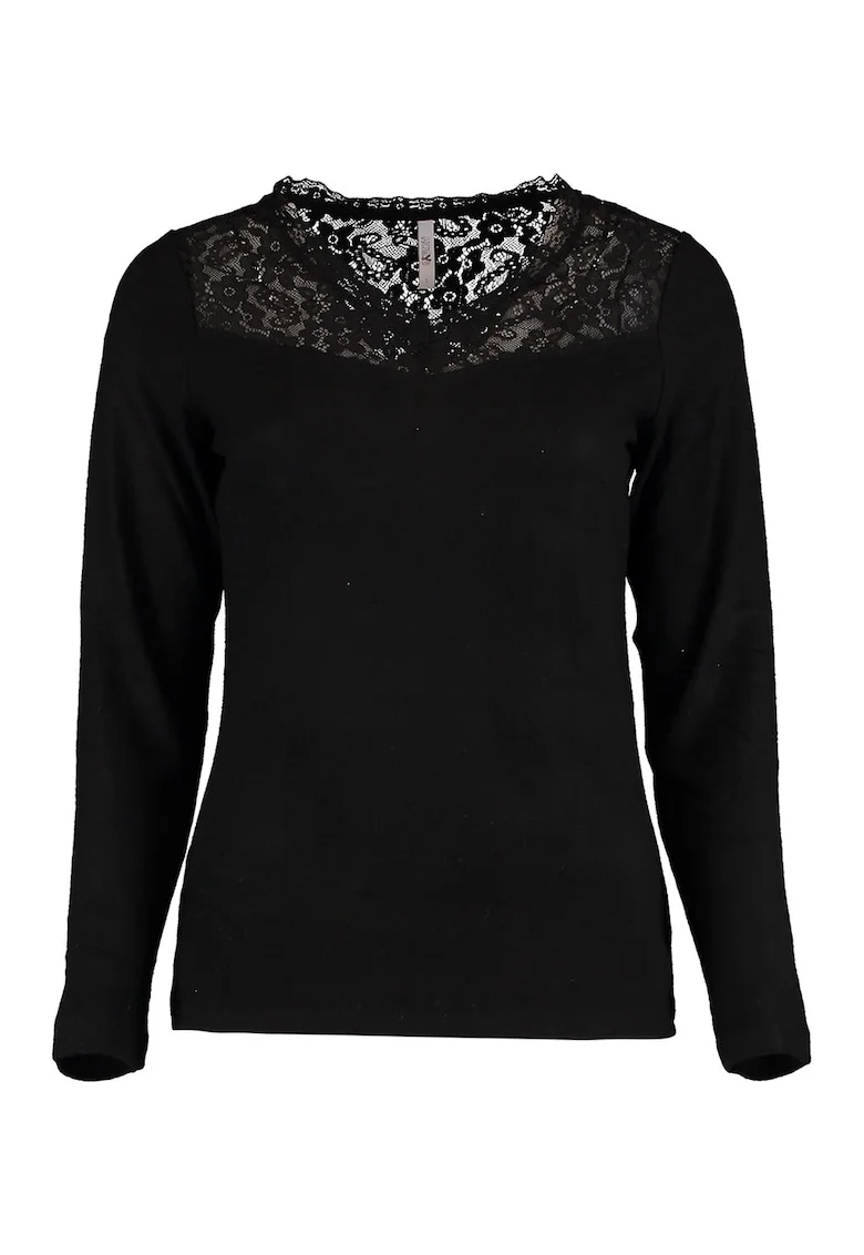 Bluza uni cu segment de dantela, Negru