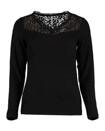 Bluza uni cu segment de dantela, Negru