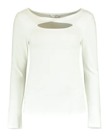 Bluza slim fit cu decolteu barcuta si decupaj, Alb murdar