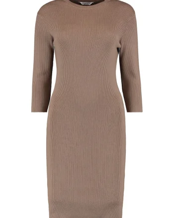 Rochie cambrata cu aspect striat, Maro taupe