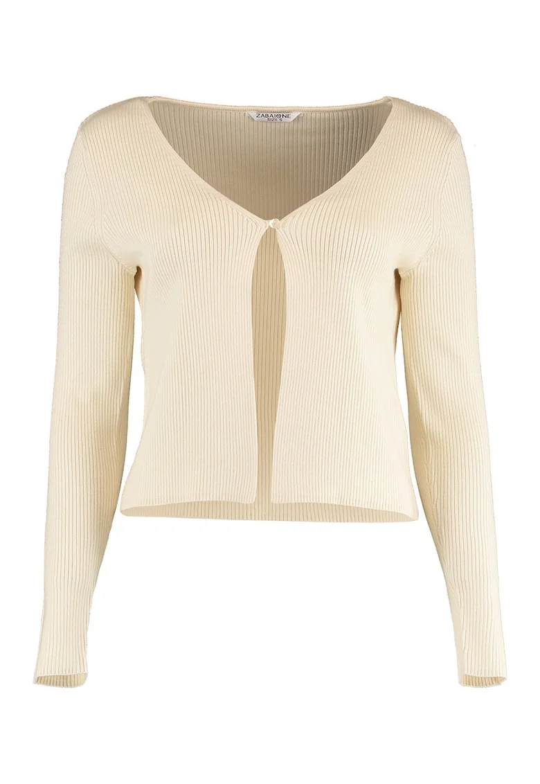 Bluza striata cu decolteu in V, Bej deschis