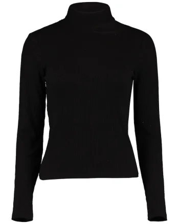 Bluza cu guler inalt si aspect striat, Negru