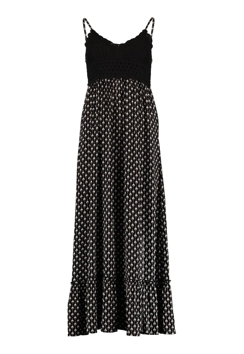 Rochie maxi cu model, Negru/Alb murdar