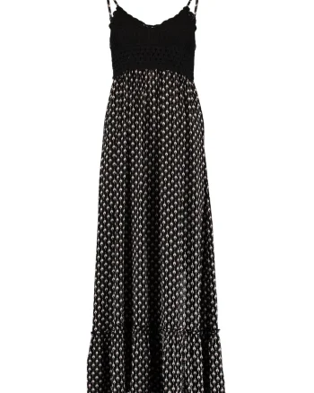 Rochie maxi cu model, Negru/Alb murdar