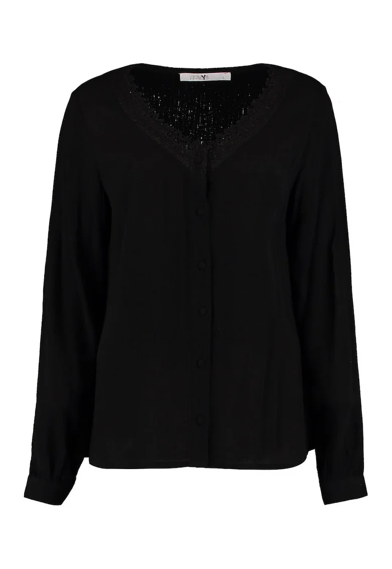 Bluza cu decolteu in V si nasturi, Negru
