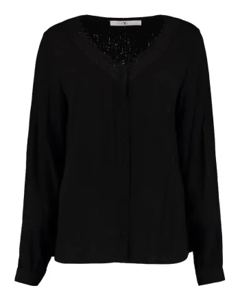 Bluza cu decolteu in V si nasturi, Negru