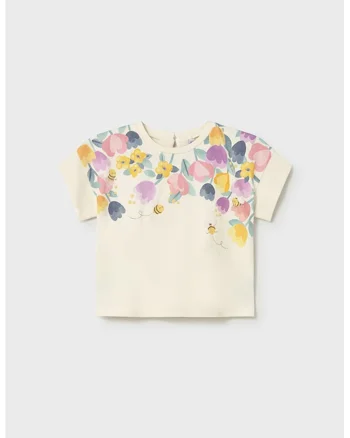 Tricou cu imprimeu floral, Verde/Galben/Violet/Crem