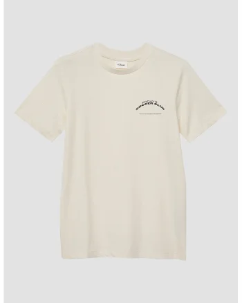 Tricou de bumbac cu decolteu la baza gatului, Crem