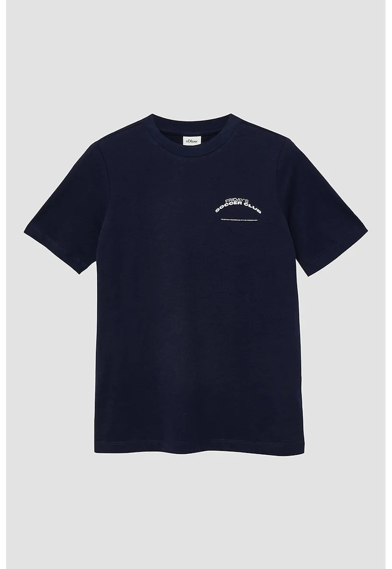 Tricou de bumbac cu decolteu la baza gatului, Negru
