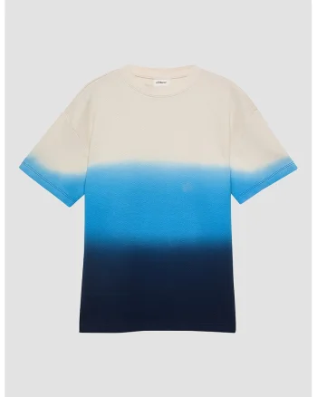 Tricou cu model tie-dye cu decolteu la baza gatului, Alb murdar/Albastru