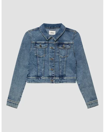 Jacheta din denim cu buzunare pe piept, Albastru prafuit